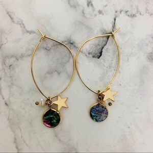 Abalone, Pearl & Star Charm Drop Hoop Earrings